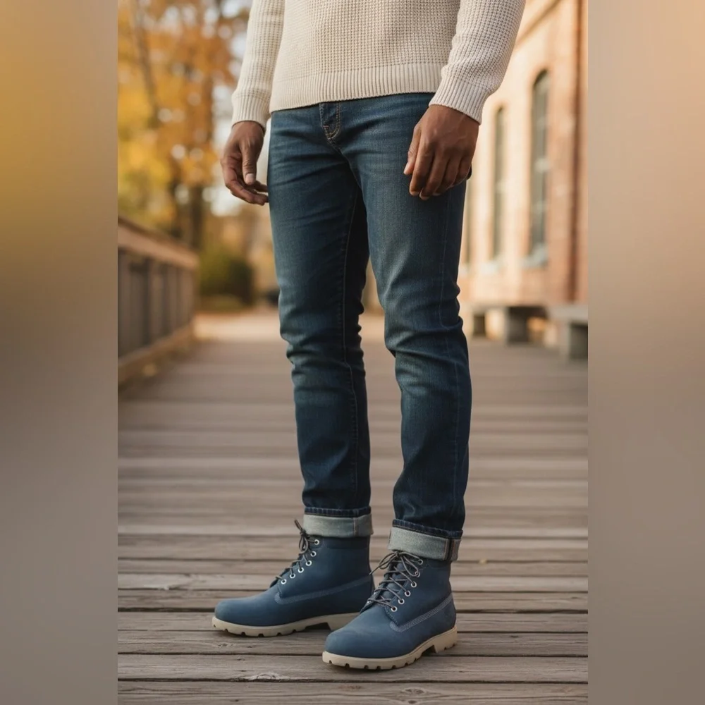 Timberland Premium 6-Inch Waterproof Boots in a blue suede colorway size 13